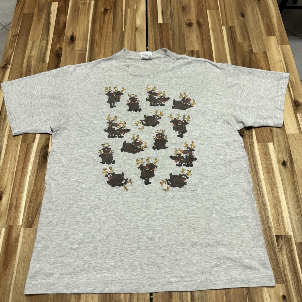 Vintage‎ Sex Position Shirt Mens XL Gray Reindeer Double Sided Funny Comedy 90s